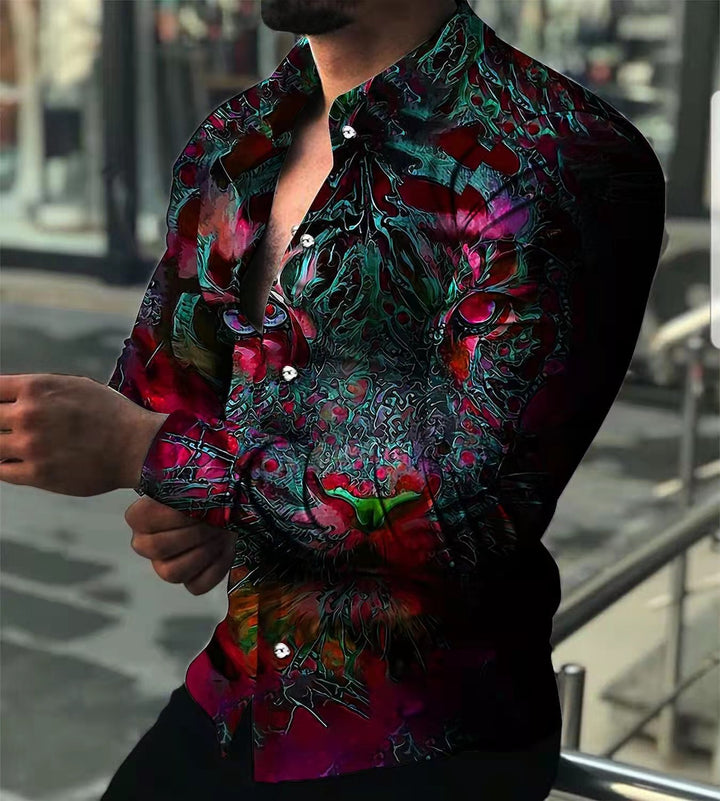 Men's long-sleeve shirt with extravagant motifs and fashionable fit Lisslune