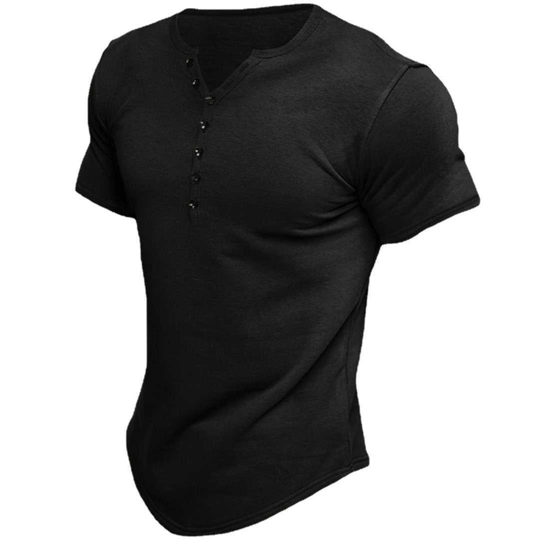 Men's short sleeve shirt with modern Henley neckline and stylish button details Lisslune