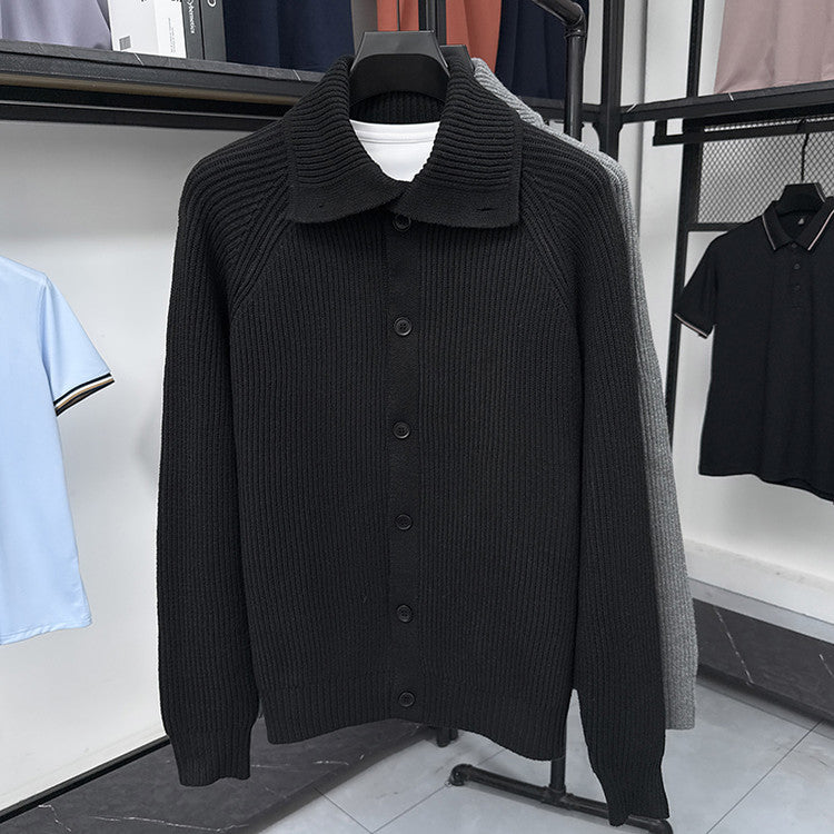 Men's cardigan with soft ribbed knit pattern and button-down collar Lisslune