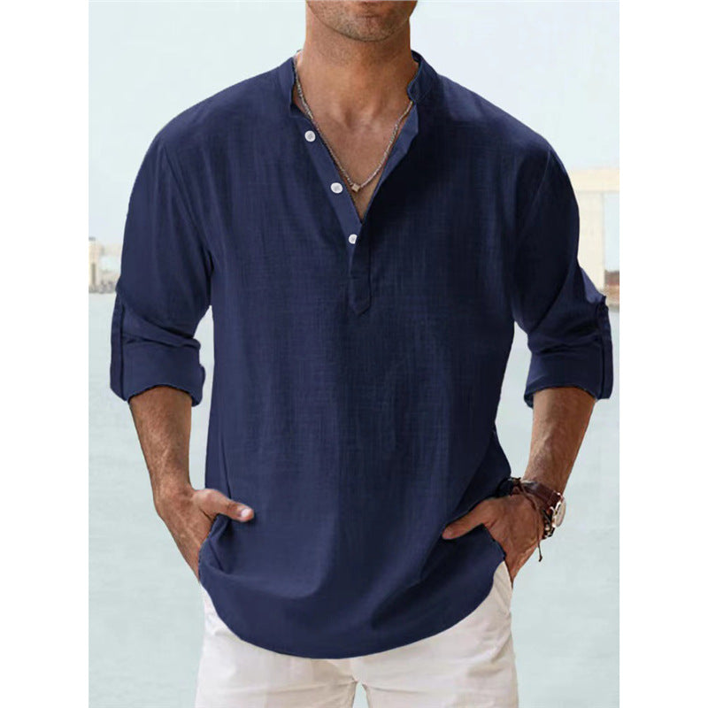 Men's Long Sleeve Henley Shirt with Casual Button Closure and High Quality Cotton Lisslune