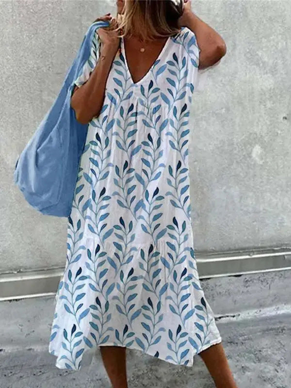 Women's casual summer dress with V-neck and voluminous skirt Lisslune
