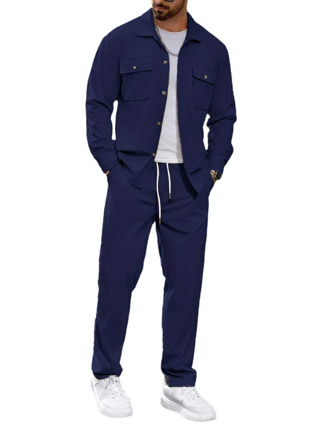 Men's fashionable leisure suit with practical pockets and elastic waistband Lisslune
