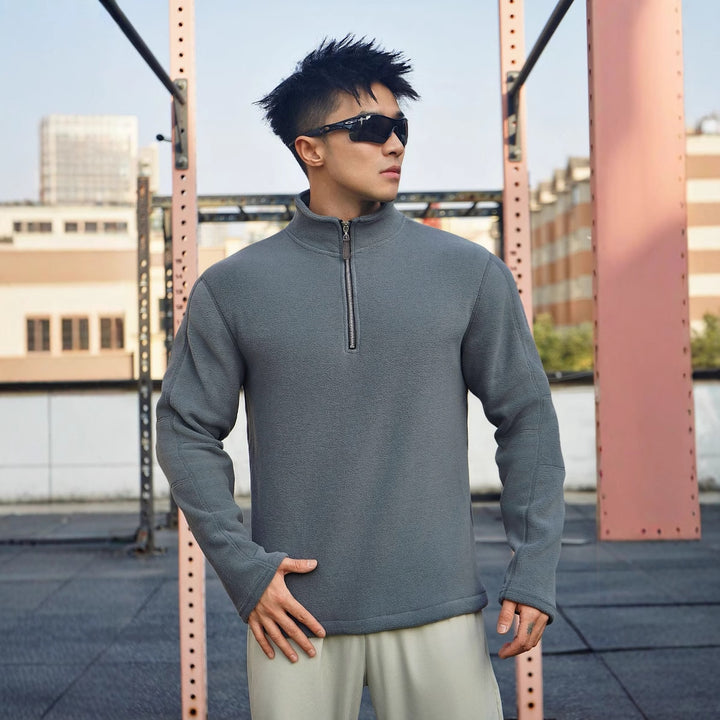 Men's fleece pullover with modern stand-up collar and attractive zipper details Lisslune