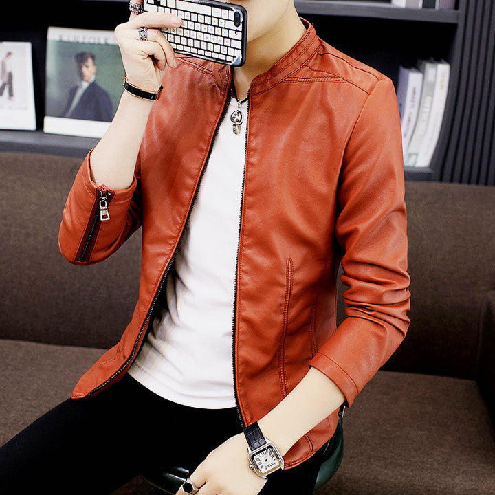 Men's fashion synthetic leather jacket with minimalist accents Lisslune