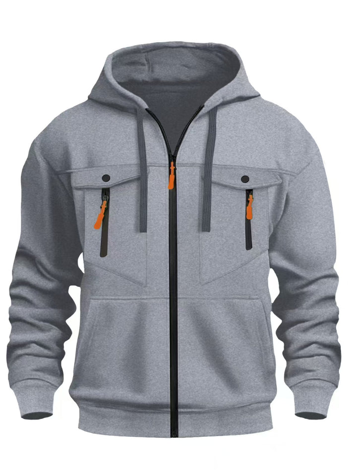 Men's Sporty Hooded Jacket with Practical Zip Pockets Lisslune