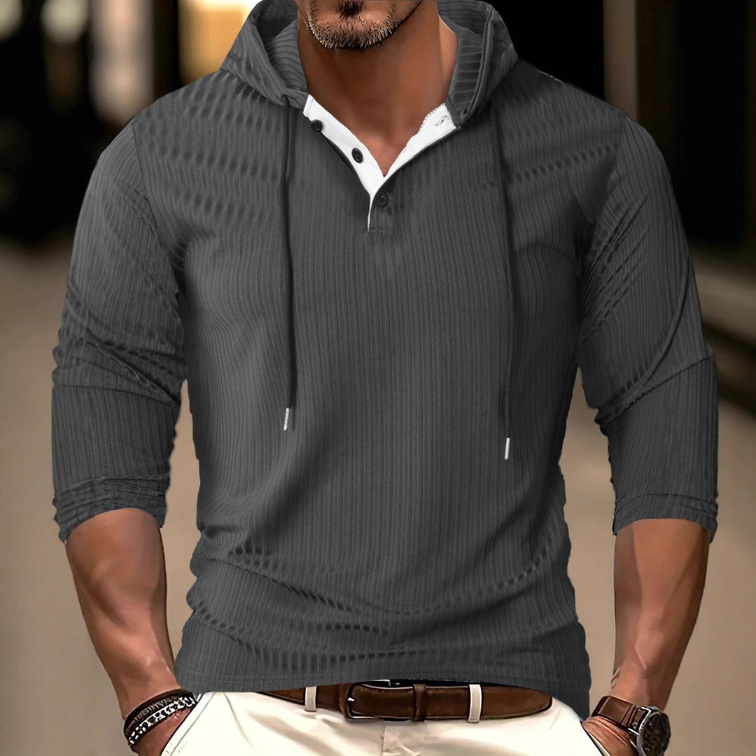 Men's Athletic Long Sleeve Hoodie with Textured Surface Lisslune