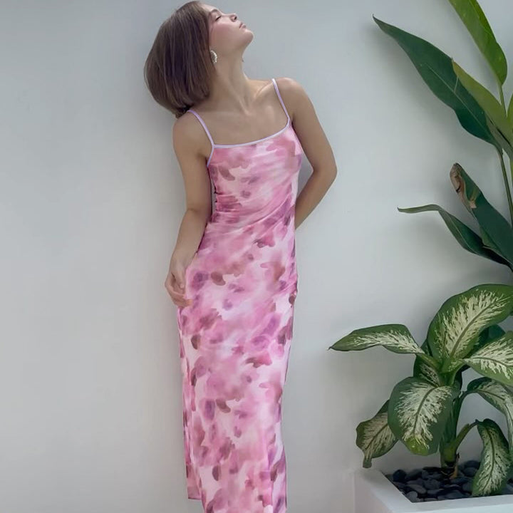 Ladies maxi dress with delicate spaghetti straps and floral pattern Lune London