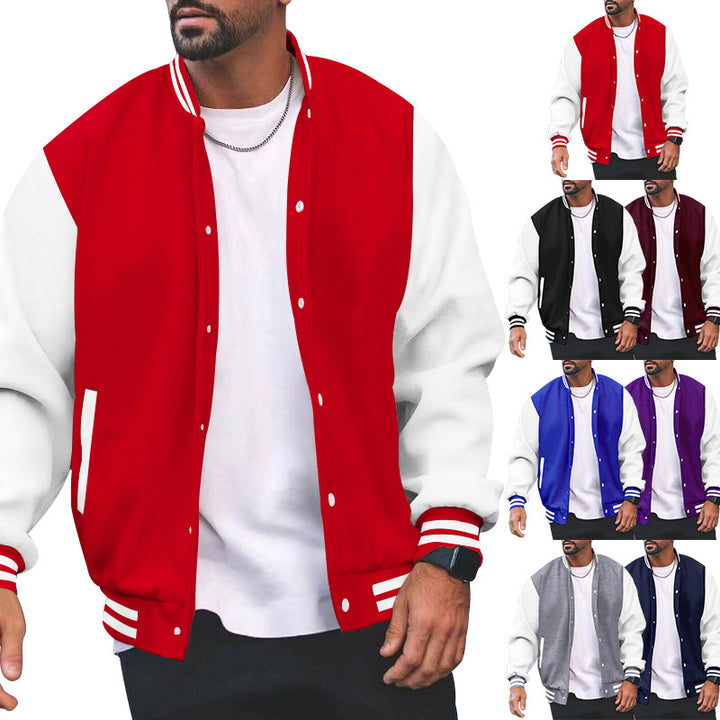 Men's sporty college jacket with contrasting sleeves and snap buttons Lisslune