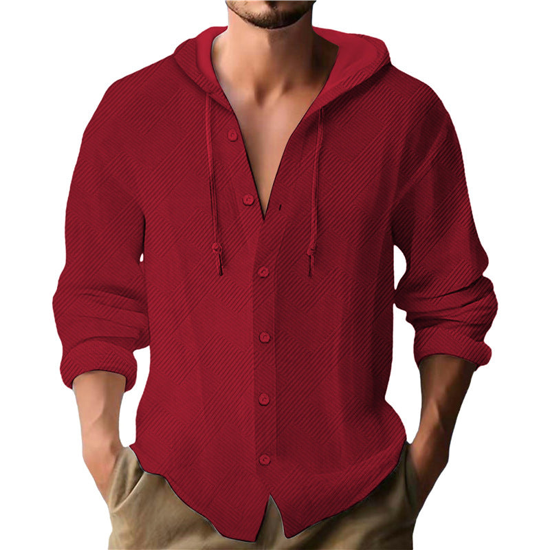 Men's Hooded Blouse with Textured Design Lisslune