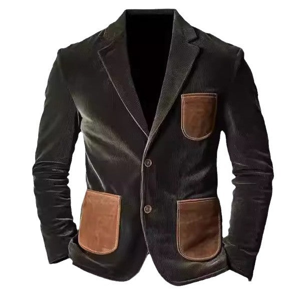 Men's elegant cord jacket with leather applications Lisslune