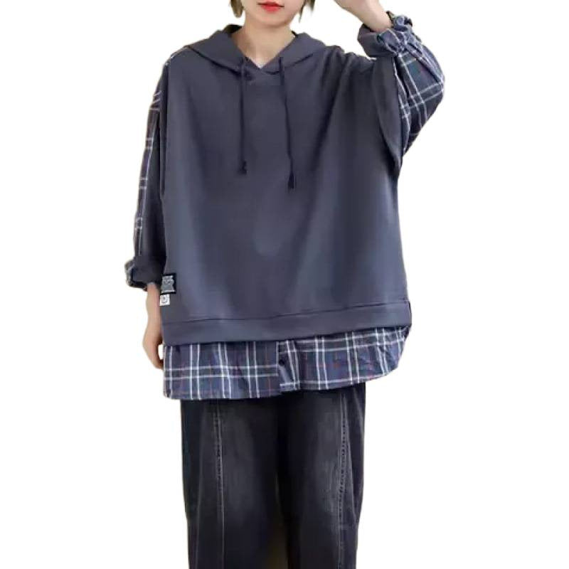 Women's hoodie with casual checkered appliqué and soft inner lining Lisslune