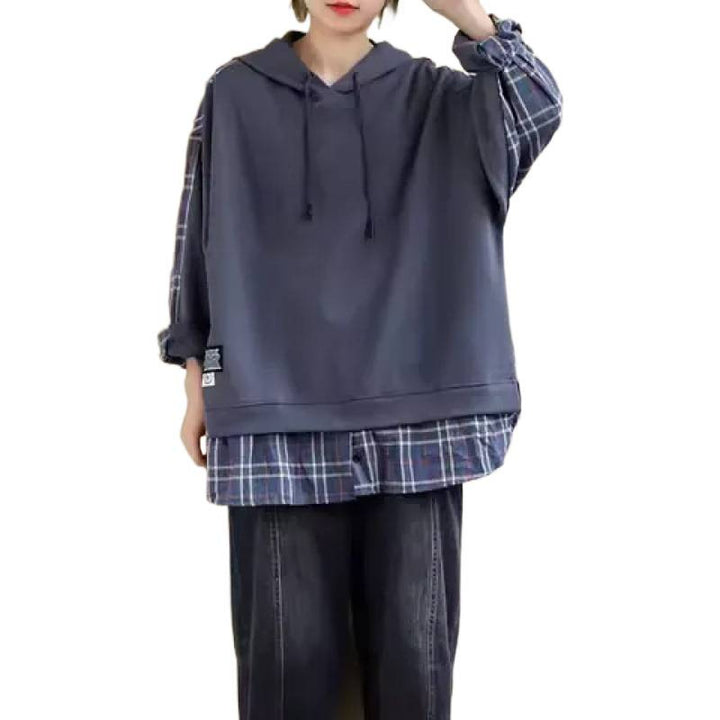Women's hoodie with casual checkered appliqué and soft inner lining Lisslune