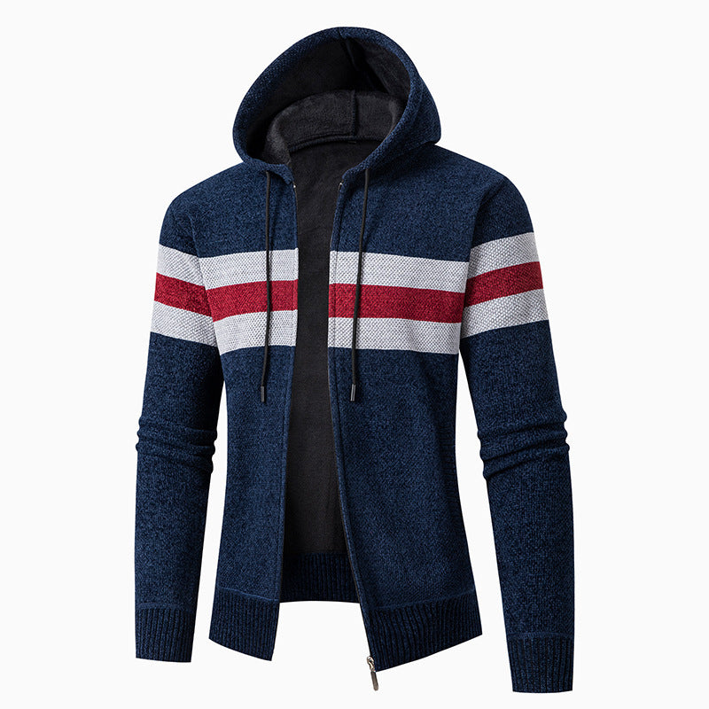 Men's casual hoodie cardigan with contrast stripes Lisslune