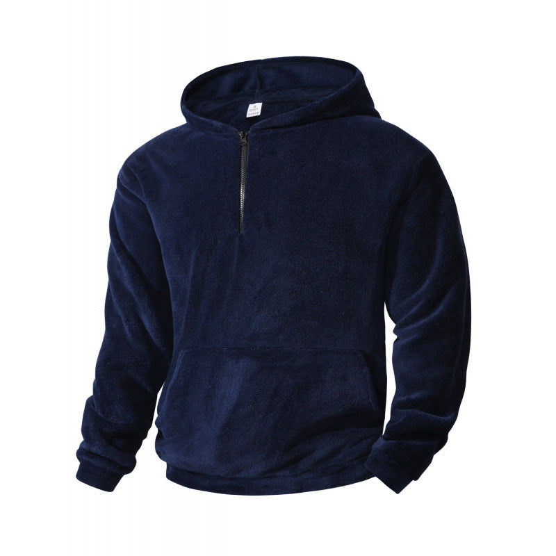 Men's fleece pullover with half-length zipper and hood Lisslune