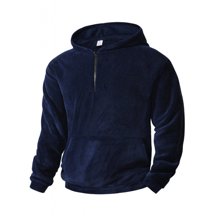 Men's fleece pullover with half-length zipper and hood Lisslune