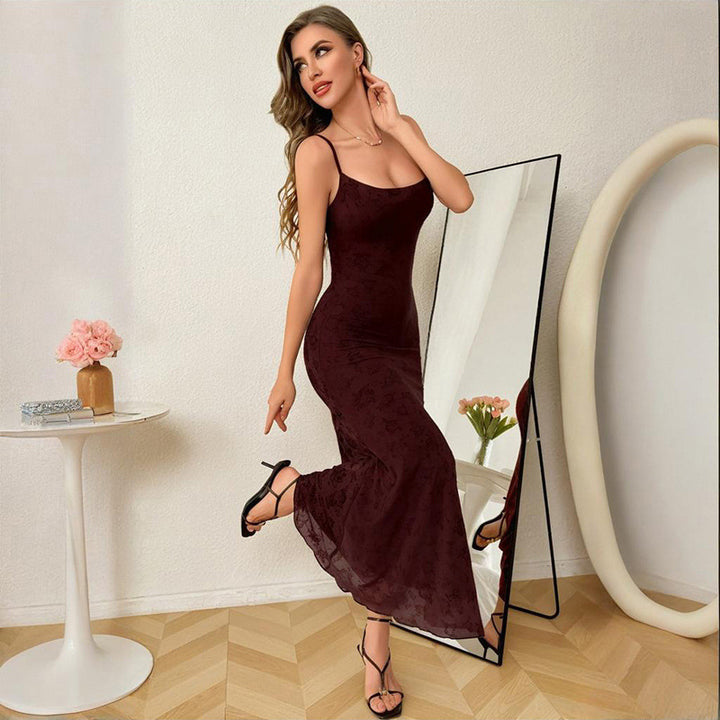 Women's evening dress with floral lace pattern and elegant silhouette