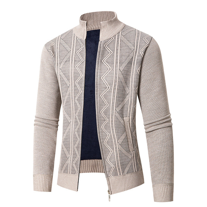 Men's cardigan with elegant patterns and modern stand-up collar Lisslune