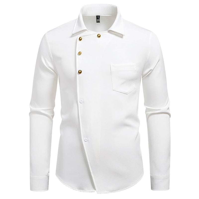 Men's elegant shirt with asymmetrical cut and golden buttons Lisslune