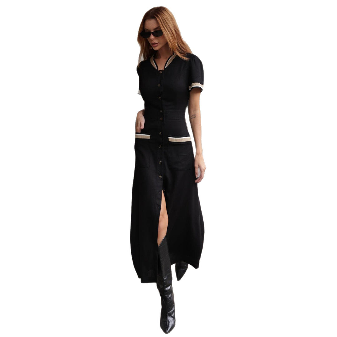 Women's maxi dress with elegant button placket and side slit