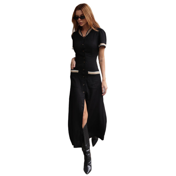 Women's maxi dress with elegant button placket and side slit
