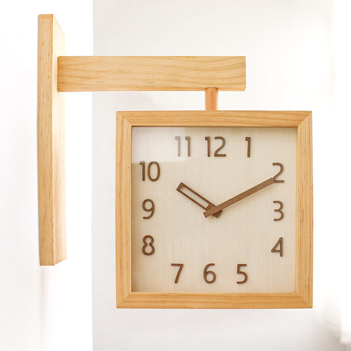 Lisslune | Wall-Corner-Two-Sided Wood-Analog-Clock