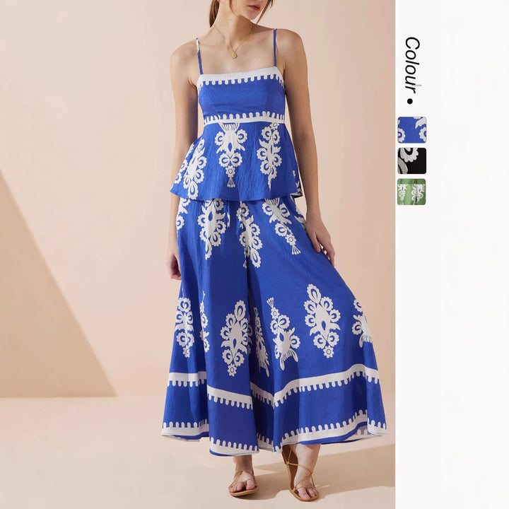 Ladies Peplum Top with delicate straps and artistic pattern Lune London