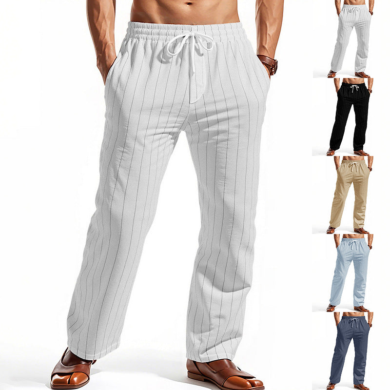 Men's casual leisure pants with elastic waistband and modern stripes Lisslune