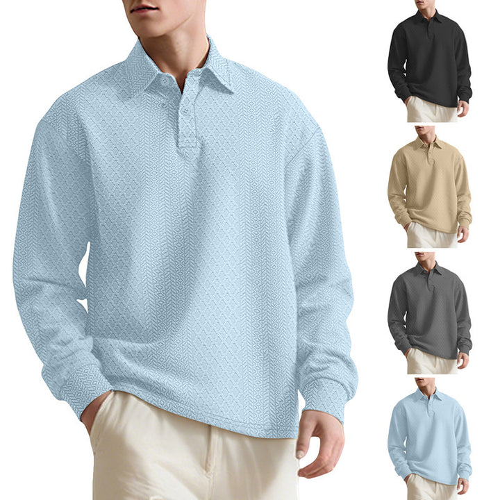 Men's fashionable long-sleeve shirt with textured surface and elegant button placket Lisslune
