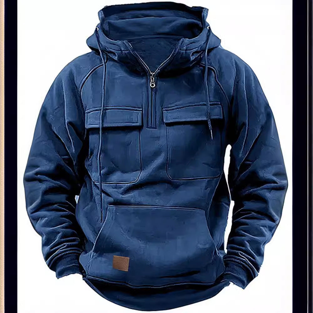 Men's fleece hoodie with practical zipper and large pockets Lisslune