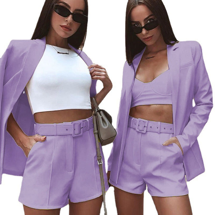 Ladies Fashion Blazer Set with Figure-Hugging Cut and High-Waisted Shorts Lisslune
