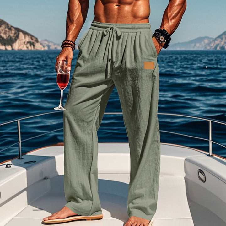 Men's lightweight cotton leisure pants with elastic waistband and practical pockets Lisslune