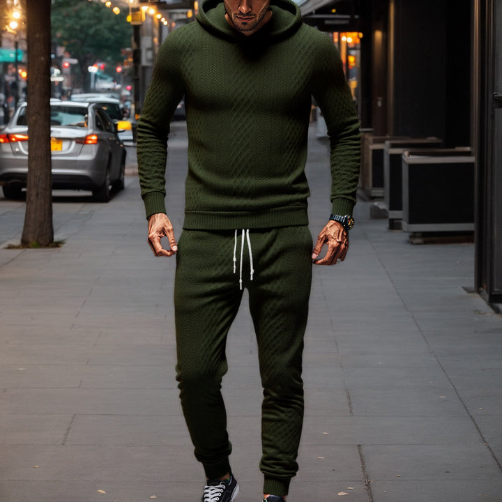 Men's Knit Leisure Suit with Hood and Modern Rib Design Lisslune