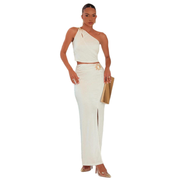 Women Elegant Evening Dress with Side Slit and Asymmetric Top Lisslune