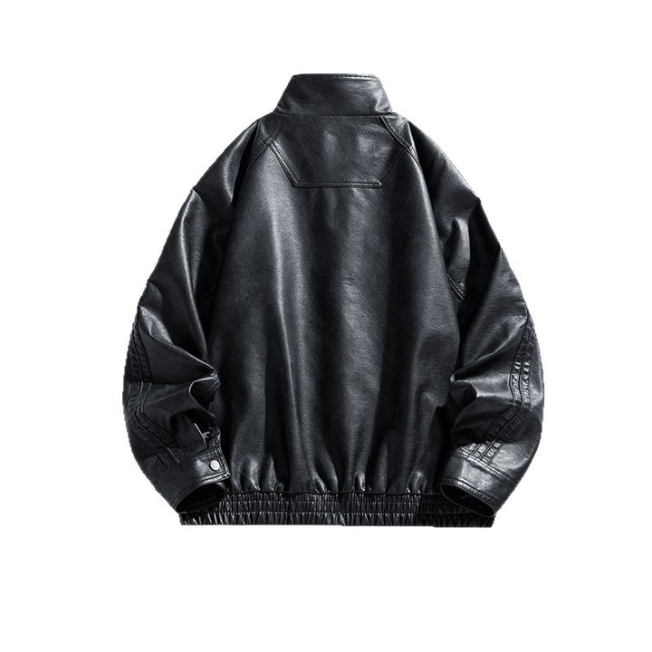 Men's stylish artificial leather jacket with high collar and practical zippered pockets Lisslune