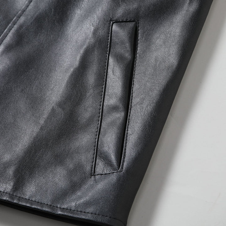Men's casual biker jacket made of high-quality leather with asymmetrical zipper Lisslune