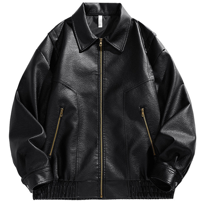 Men's cropped leather jacket with elastic waistband and Lisslune pockets