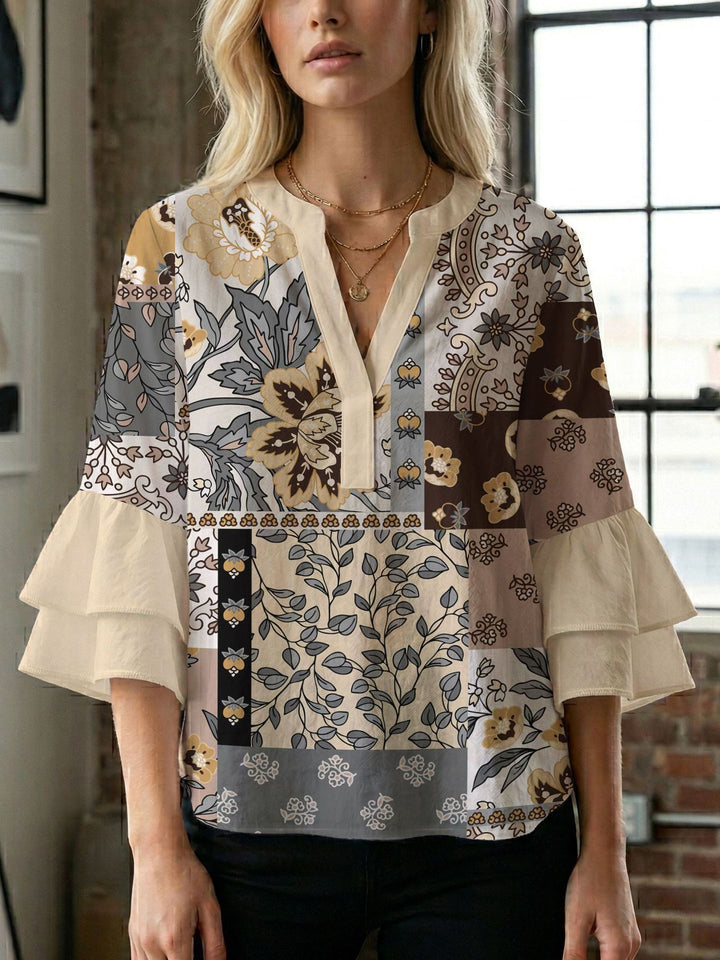 Women's blouse shirt with voluminous sleeves and creative print design Lisslune