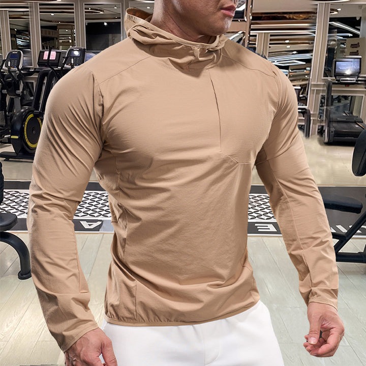 Men's breathable training top with hood and zip pocket Lisslune