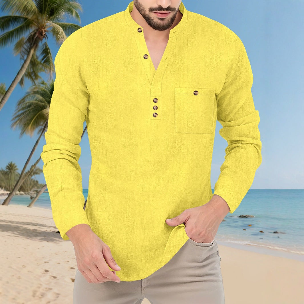 Men's shirt in a casual style with a trendy stand-up collar and elegant buttons Lisslune