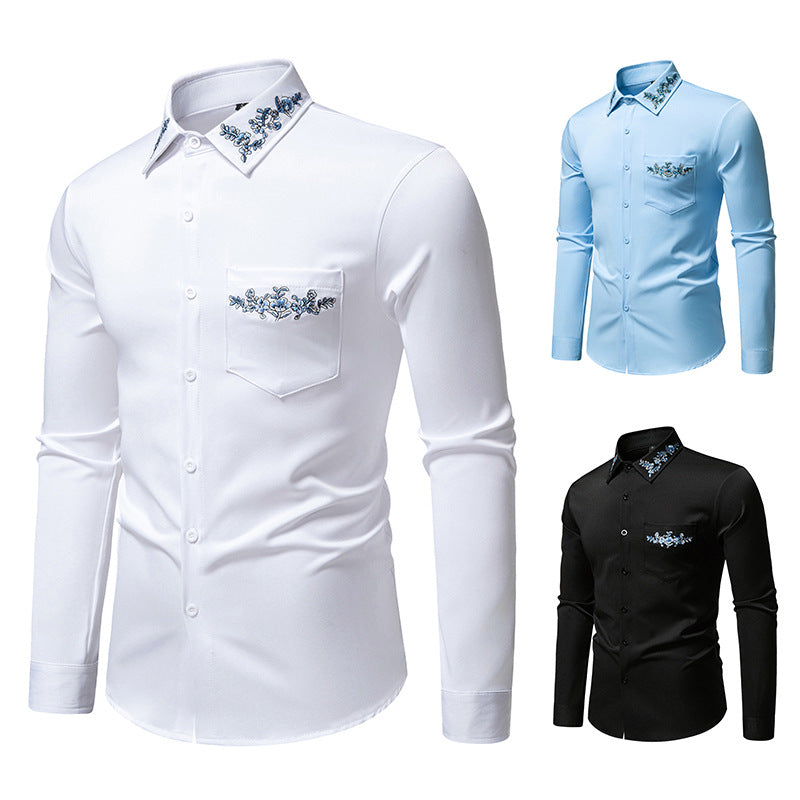 Men's long sleeve shirt with floral embroidery design Lisslune