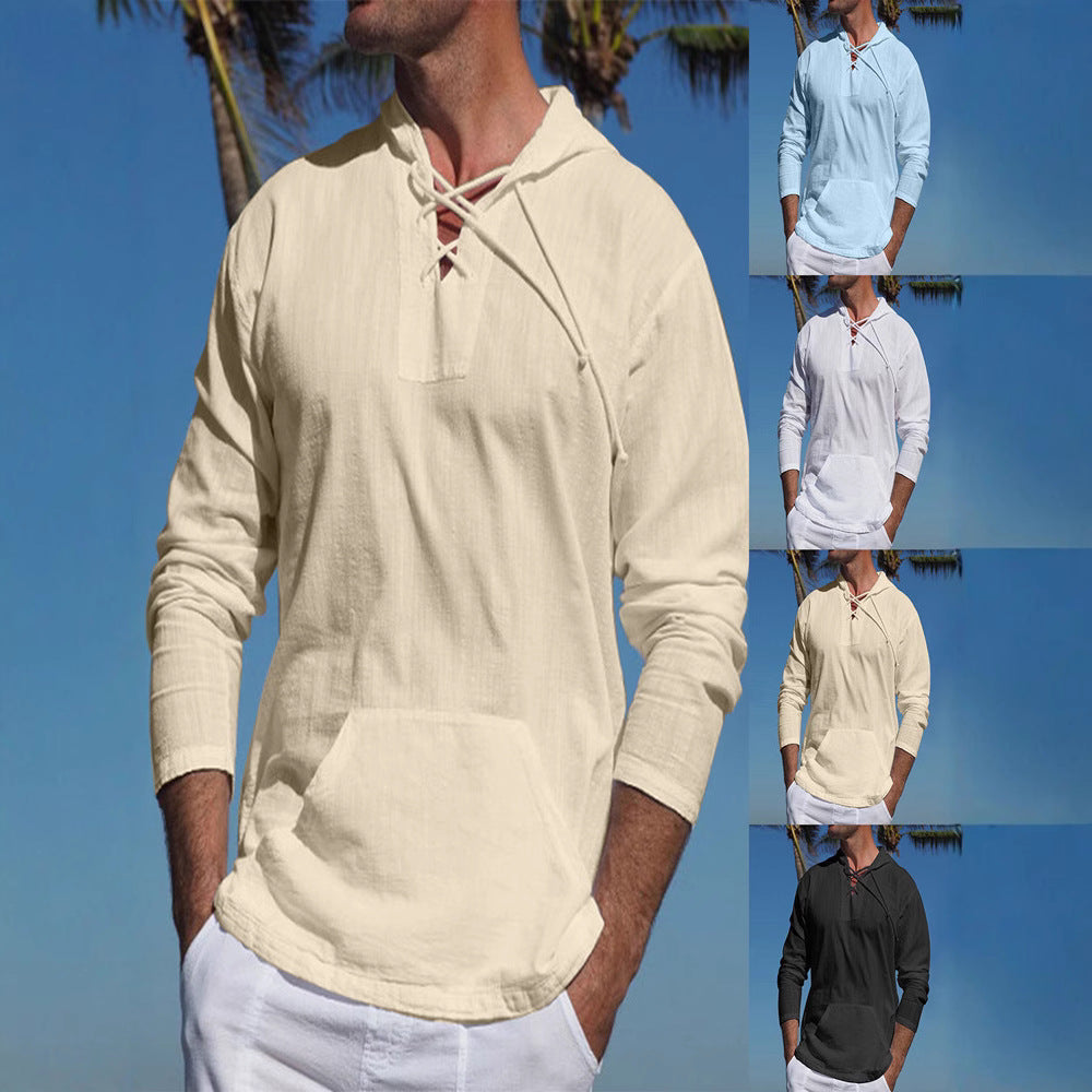 Men's long sleeve shirt with adjustable drawstring and practical kangaroo pocket Lisslune
