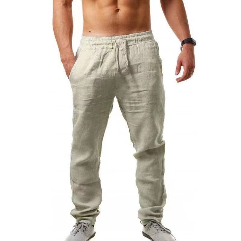 Men's Casual Linen Leisure Pants with Elastic Waistband and Adjustable Drawstring Lisslune