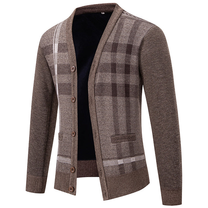Men's cardigan with fashionable check pattern and practical buttons Lisslune