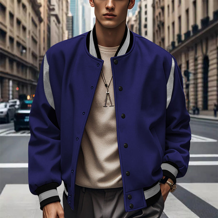 Men's sporty college jacket in retro style with contrast sleeves and snap button closure Lisslune