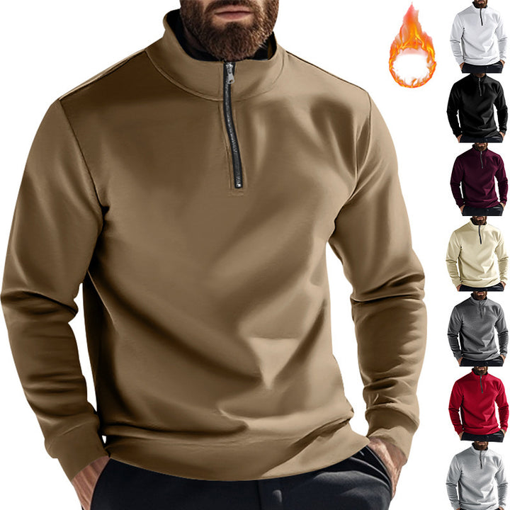 Men's fleece pullover with high collar and half zipper Lisslune