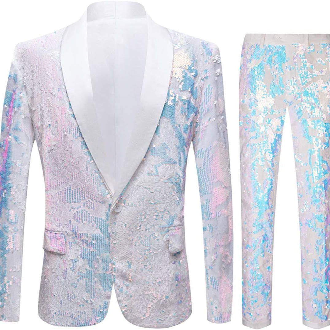 Men's elegant velvet suit with shiny sequin pattern Lisslune