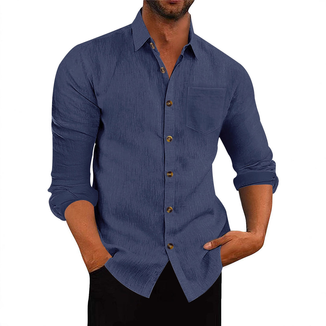 Men's elegant long-sleeve shirt made of structured cotton with practical chest pocket Lisslune