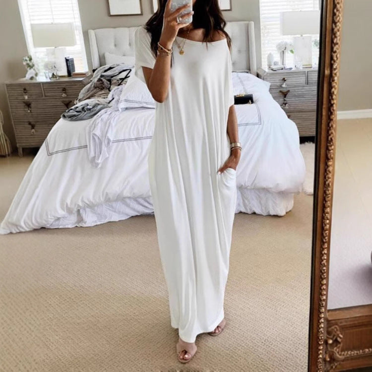 Ladies Loose Maxi Dress with Animal Print and Side Pockets Lisslune