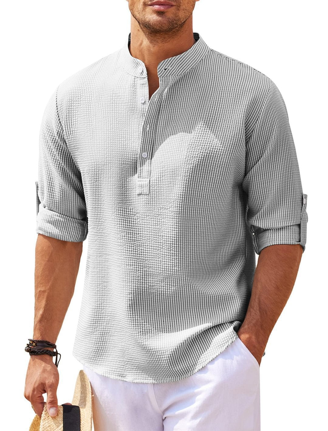Men's long-sleeve shirt with textured surface and modern button placket Lisslune