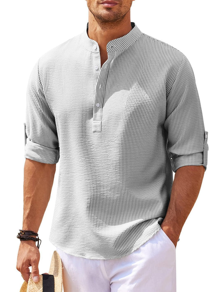 Men's long-sleeve shirt with textured surface and modern button placket Lisslune